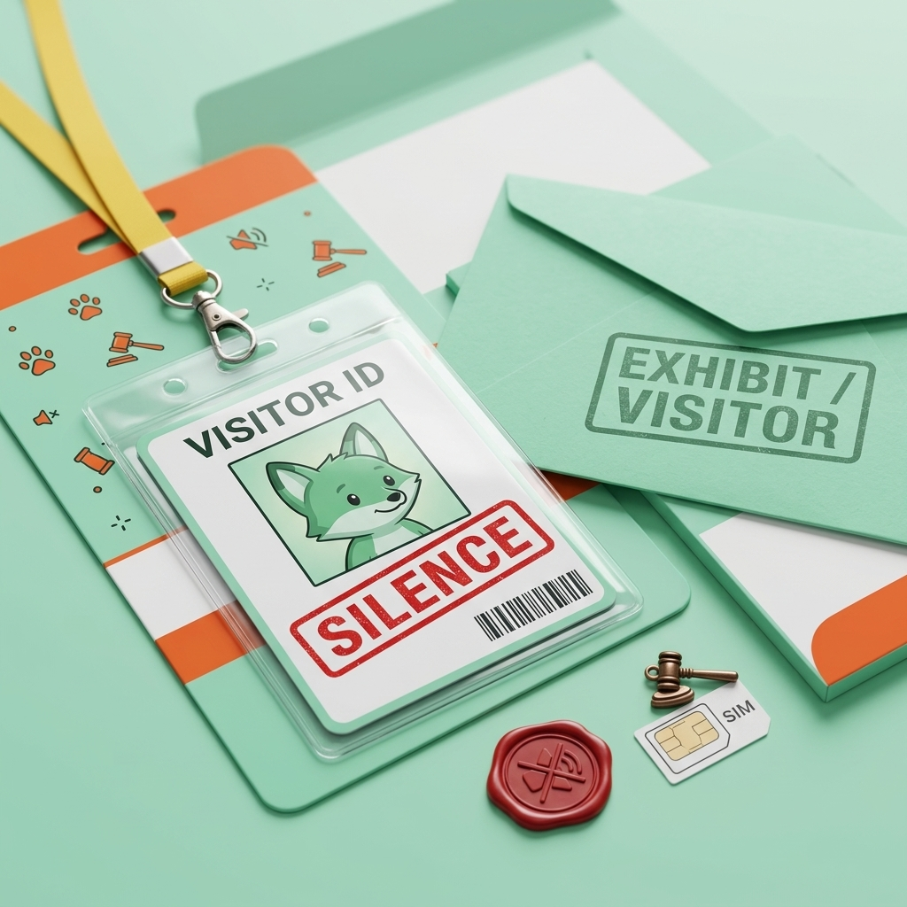 Visitor badge and sealed docket folder