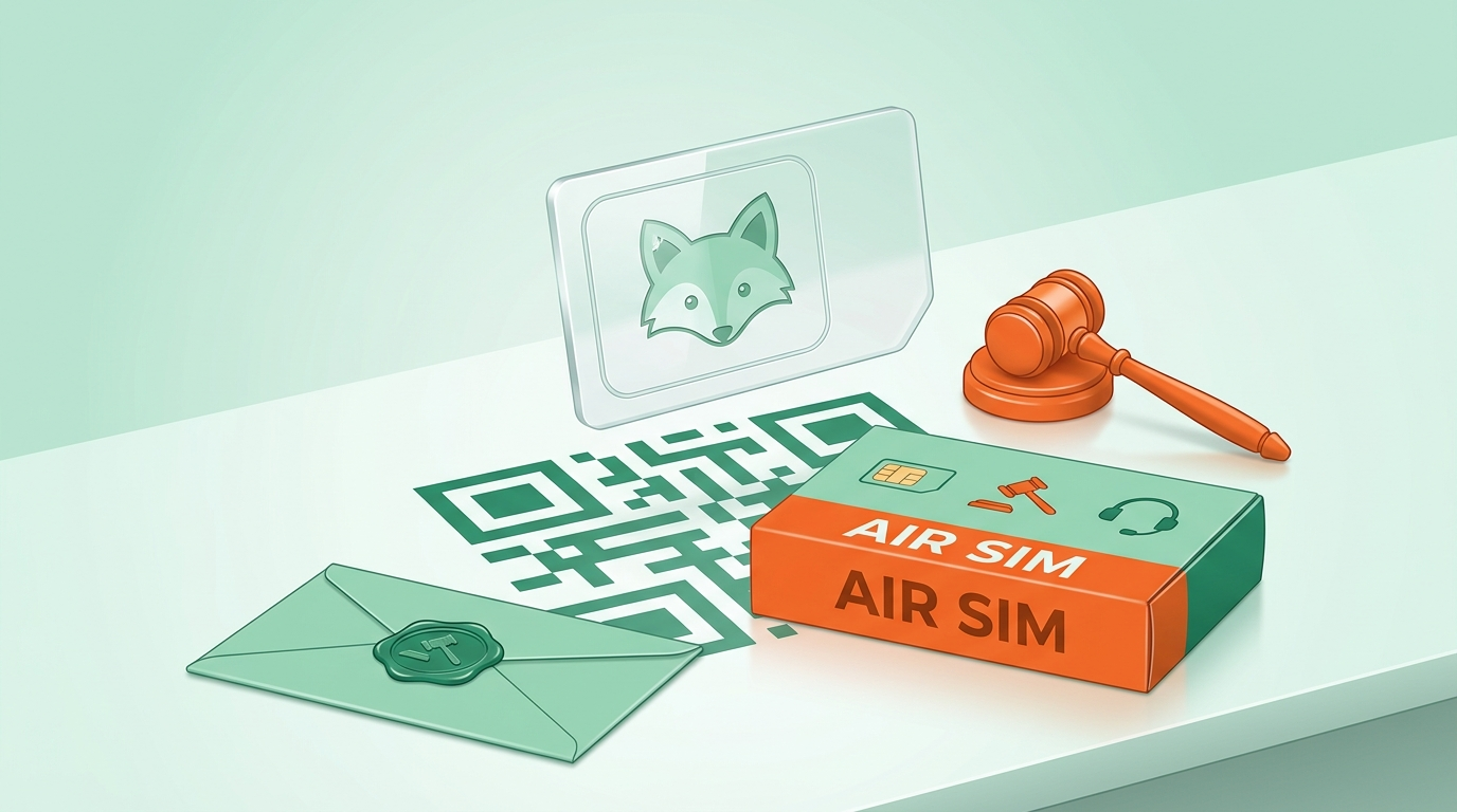 Legally Mint Instant eSIM kit with floating chip and gavel QR