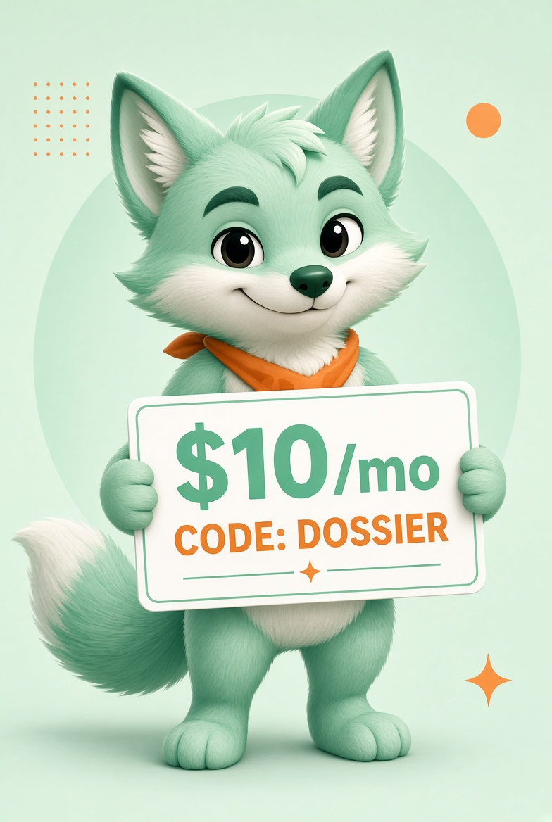 Cute fox mascot with $10 DOSSIER code